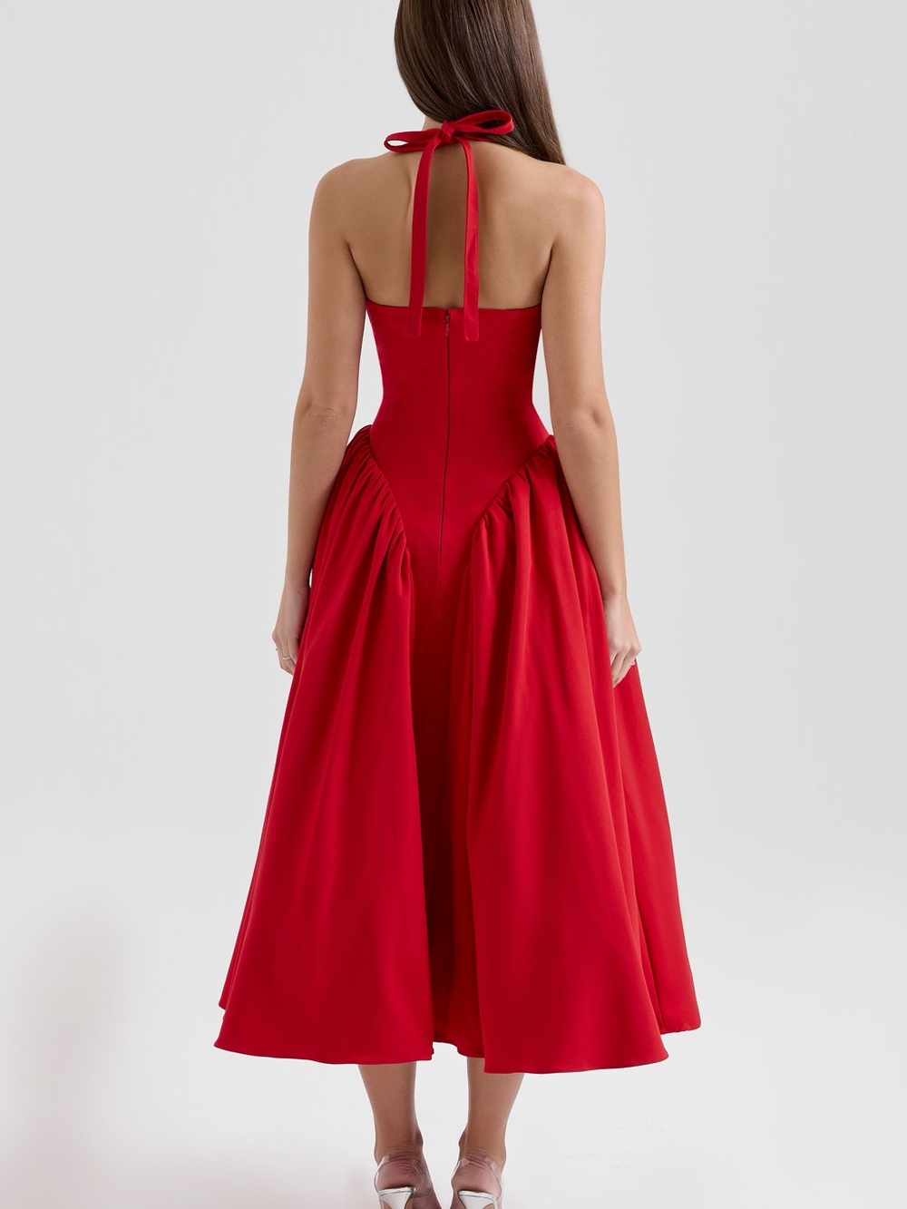 House of CB Red Deep V A-Line Midi Dress - Picture 8 of 10